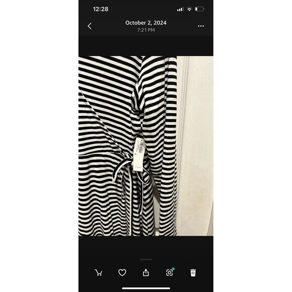 Old Navy Black And White Striped Wrap Dress Below Knee Tie Belt size XL NWT - Picture 2 of 7